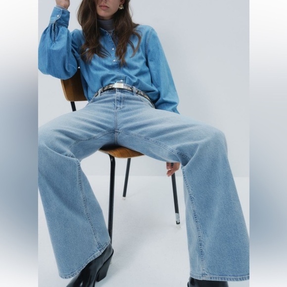 H&M Highrise Wide Leg Cotton Faded Blue Jeans Size 4 - Picture 5 of 14